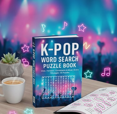 k-pop word search puzzles, k-pop puzzle book, k-pop fandom gifts, idol word search book, comeback fan activity book, wow
