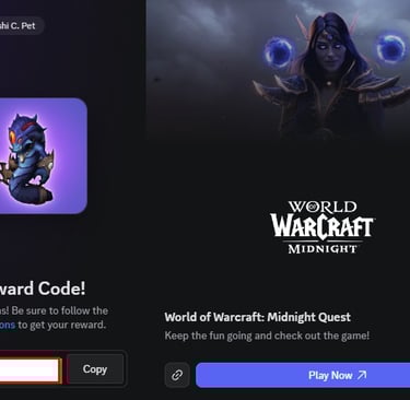 Instructions for claiming your free Baby Naga Battle Pet on Battle.net - Login, redeem the code.