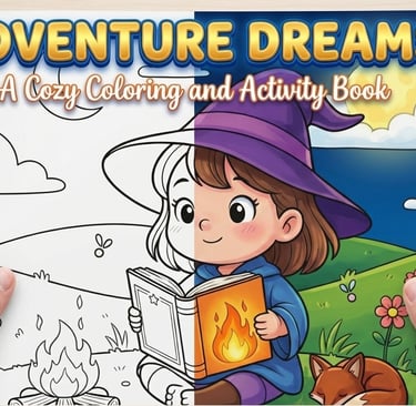 screen-free reset, calming fantasy book, cute fantasy activity book, bold simple coloring, fantasy relaxation book, cozy act