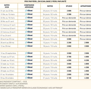 Départs de Montréal