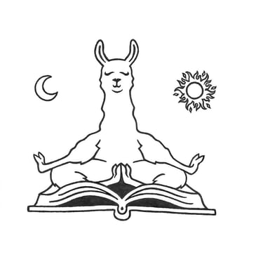 Luradel Press logo of llama sitting on an open book, lively read-aloud yoga animal stories for kids