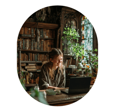 univers coaching seo de anne manaud femme regarde heureuse les résultats du seo sur son ordi