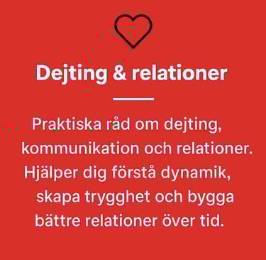 dejting & relationer frontbild röd bakgrund vit text
