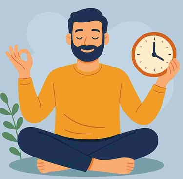 Fridfull man som håller en klocka samt gör yoga