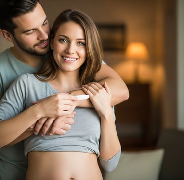 casal feliz celebrando resultado positivo do teste de gravidez
