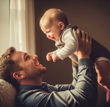 pai-brincando-com-bebe-no-colo-sorriso-felicidade