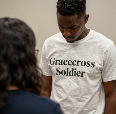 A modern church building surrounded by a landscaped garden and path. The architecture includes brick walls, a large entrance with a prominent roof, and a cross visible on top. The sky is partly cloudy with a sunset in the background creating a warm glow.