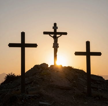 A group of people are gathered around a baptismal font inside a church. They appear to be celebrating an event, possibly a baptism. The setting includes colorful stained glass windows, one depicting a religious figure, and a lit candle on the wall.