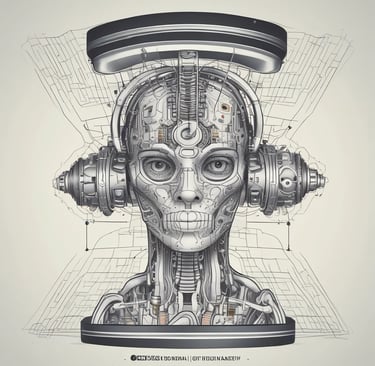 an ai agent- like headphones with a human head and a human head