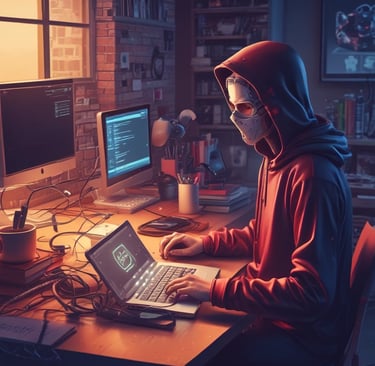 a man in a hoodie is sitting at a desk with a laptop