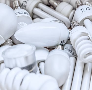 A variety of fluorescent and LED light bulbs that can be used to illumminate a room