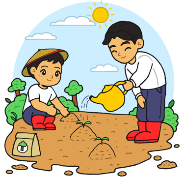 Children planting seeds in soil. Image credit: https://pixabay.com/vectors/draw-drawing-cartoon-plan