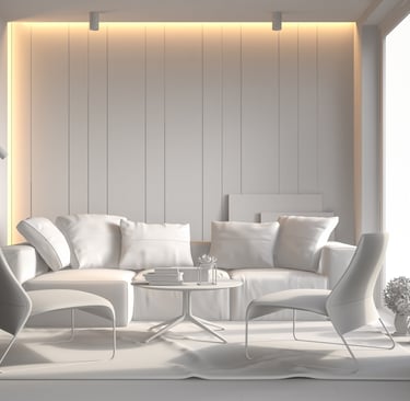 Render arquitectónico fotorealista de una vivienda moderna con iluminación natural.