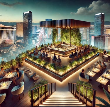 a restaurant with a view of the city