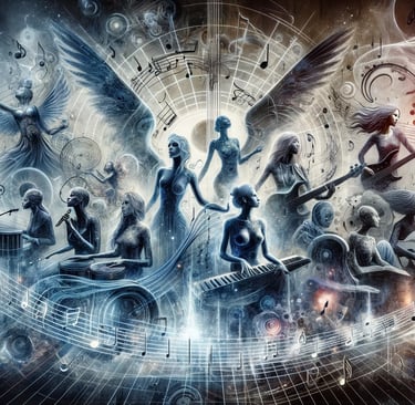 a group of people with musical instruments and music