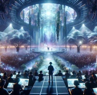 a man standing in front of a stage with a crowd