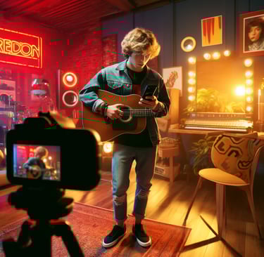 a man playing guitar in a living room