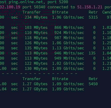 iperf3 TCP speed test output