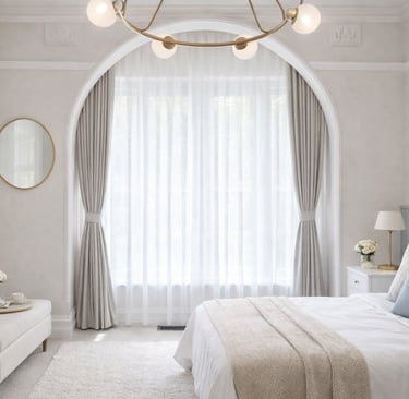 the blackout drapery and the sheer curtain