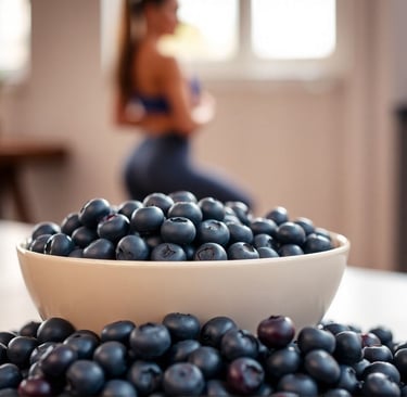Overflowing Bowl of Blueberries with Dieter in Background