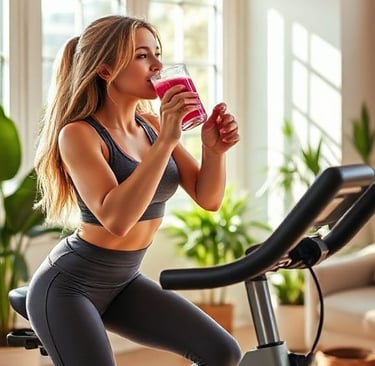 Dieter Drinking Smoothie on Exercise Bike