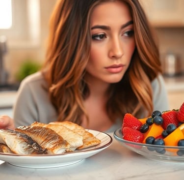 woman choosing between keto foods and fruit