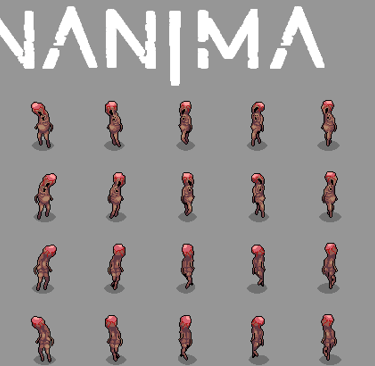 A pixel art sprite sheet of a monster