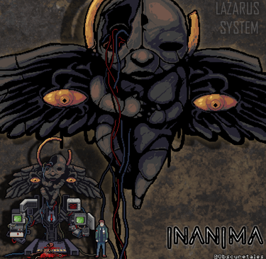 a pixel art drawing of an angel with a weird machine