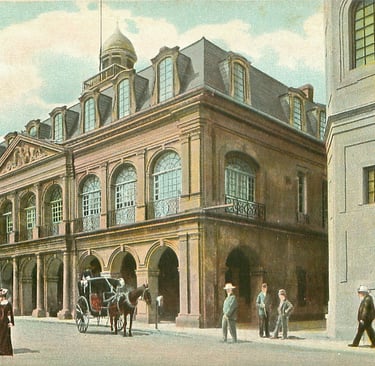 Le Cabildo de la Nouvelle-Orléans vers 1880, carte postale colorisée.