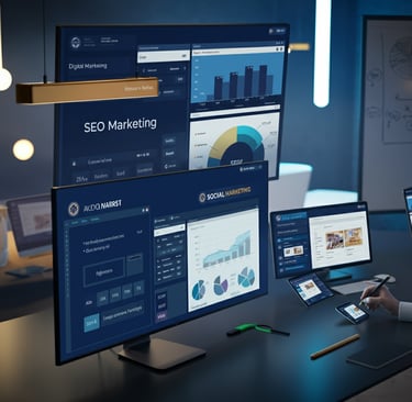 Team collaborating on SEO, PPC, and social media strategies, showcasing Verve Phoenix's expertise in driving brand visibility
