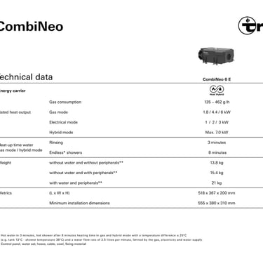 Truma CombiNeo Technical Specifications Table