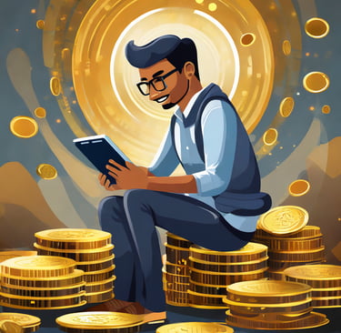 A person sitting on gold and reading eBook in tab