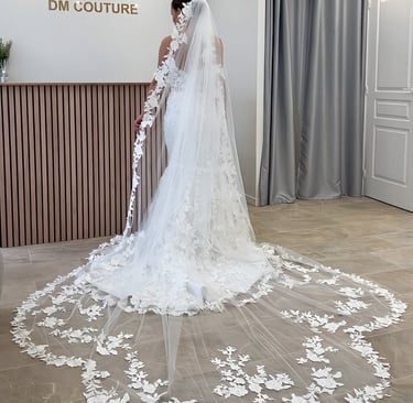 voile de mariée cathédrale  en dentelle  