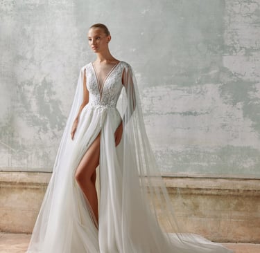 robe de mariée avec cape en tull léger