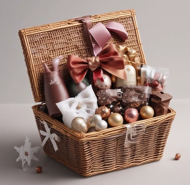 A cozy scene of a couple exchanging heartfelt gifts.