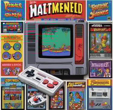 A collection of retro toys displayed on a wooden shelf.