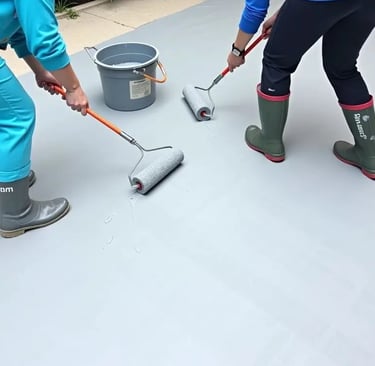 workers are polishing epoxy flooring
