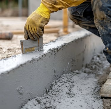 a man is using a cement block to build a concrete block