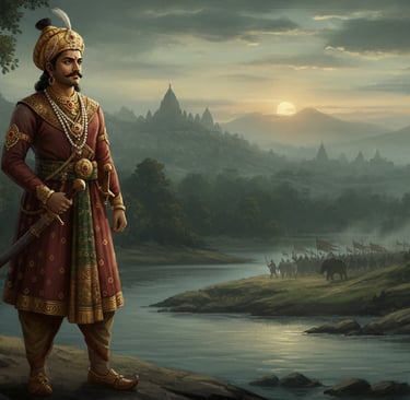 Maharaja Prithu, the medieval king of Assam, standing in royal attire