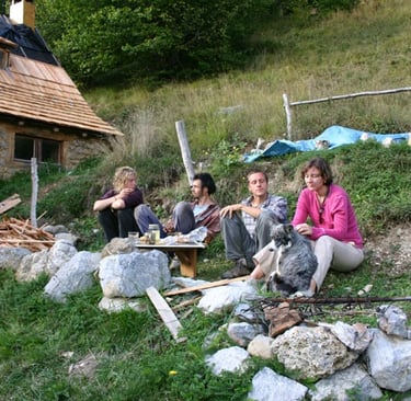 First trip to France. Astrid and guy I don't remember, Derek and Dawn petting their dog, Ola