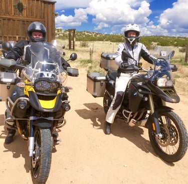 Dawn and I setting out on our rented BMWs from New Mexico in May of 2015