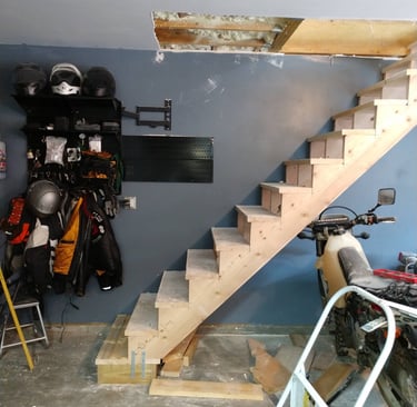 Building a proper stairway for 2nd floor access in the big garage. January 2019