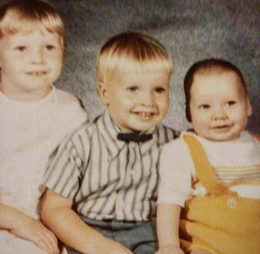 Karen, me and Derek from left to right. Circa 1973?