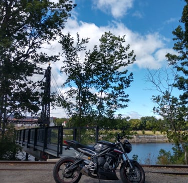 My Triumph Street Triple by the Two Penny Bridge along the Kennebec River - August 2020
