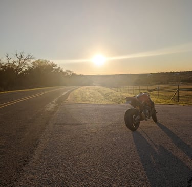Rented Ducati - hill country near Fredericksburg, TX February 2024. Saw my first Longhorn steer, too