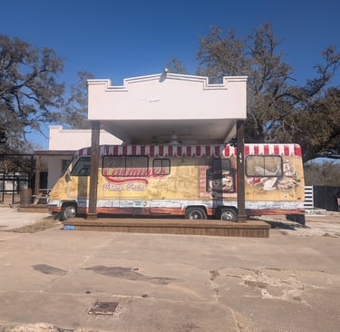 Deserted (?) food truck RV somewhere outside Fredericksburg, TX. February 2025