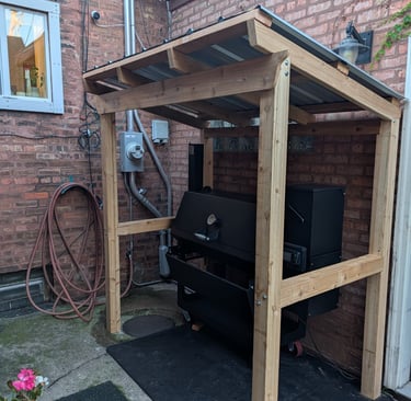 Smoker Shelter more or less completed, 7 hrs in. October 2025