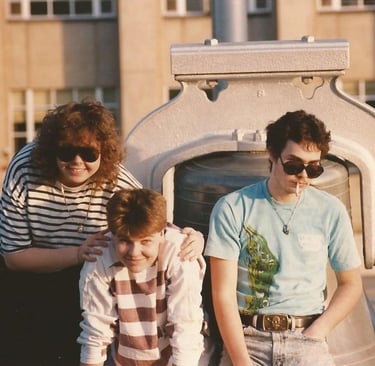 Karen, me and Derek probably 1988 or 1989. No idea where the photo was taken.