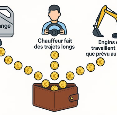 Portefeuille recevant des pièces venant d’une vidange, d’un chauffeur en trajets longs et d’un engin
