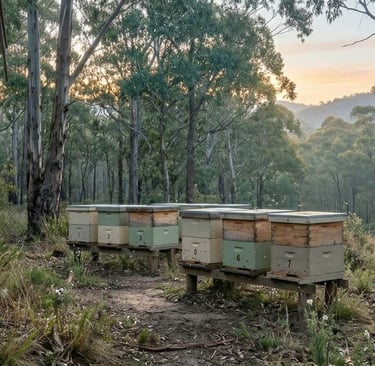 beehives in a pristine eucalyptus forest